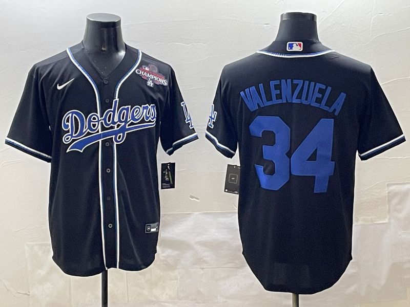 Men 2025 Los Angeles Dodgers #34 Valenzuela Black Three generations Fashion Nike MLB Jersey style 2